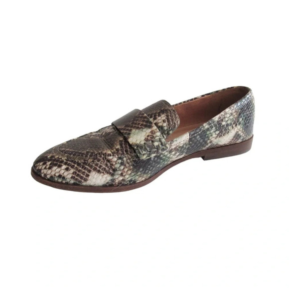 Madewell The Alex Loafer In Snake Embossed Leather Size 5.5 Brown Green Flats - Picture 1 of 10
